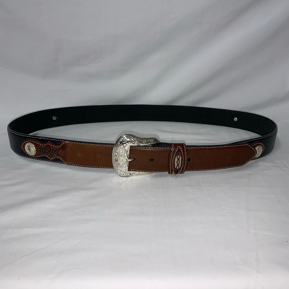 Men’s Nocona Black & Brown Leather Belt Size 46